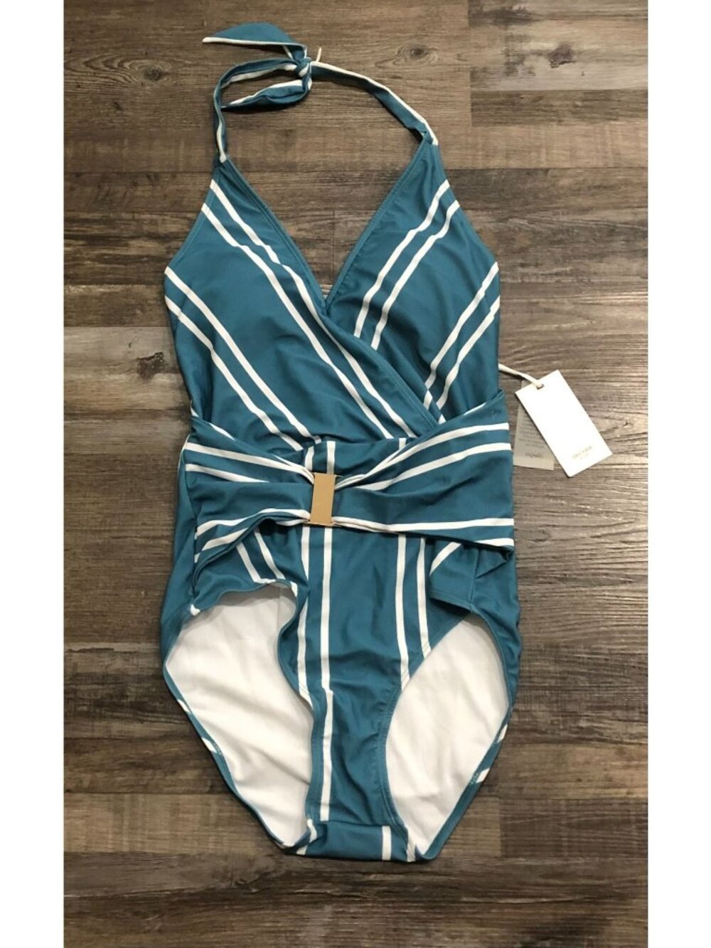 Grace Karin Large Teal Blue One Piece Swimsuit Metallic Buckle New with Tags